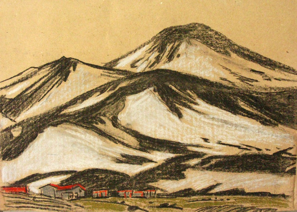 Картина "Станция у вулкана" (Камчатка)